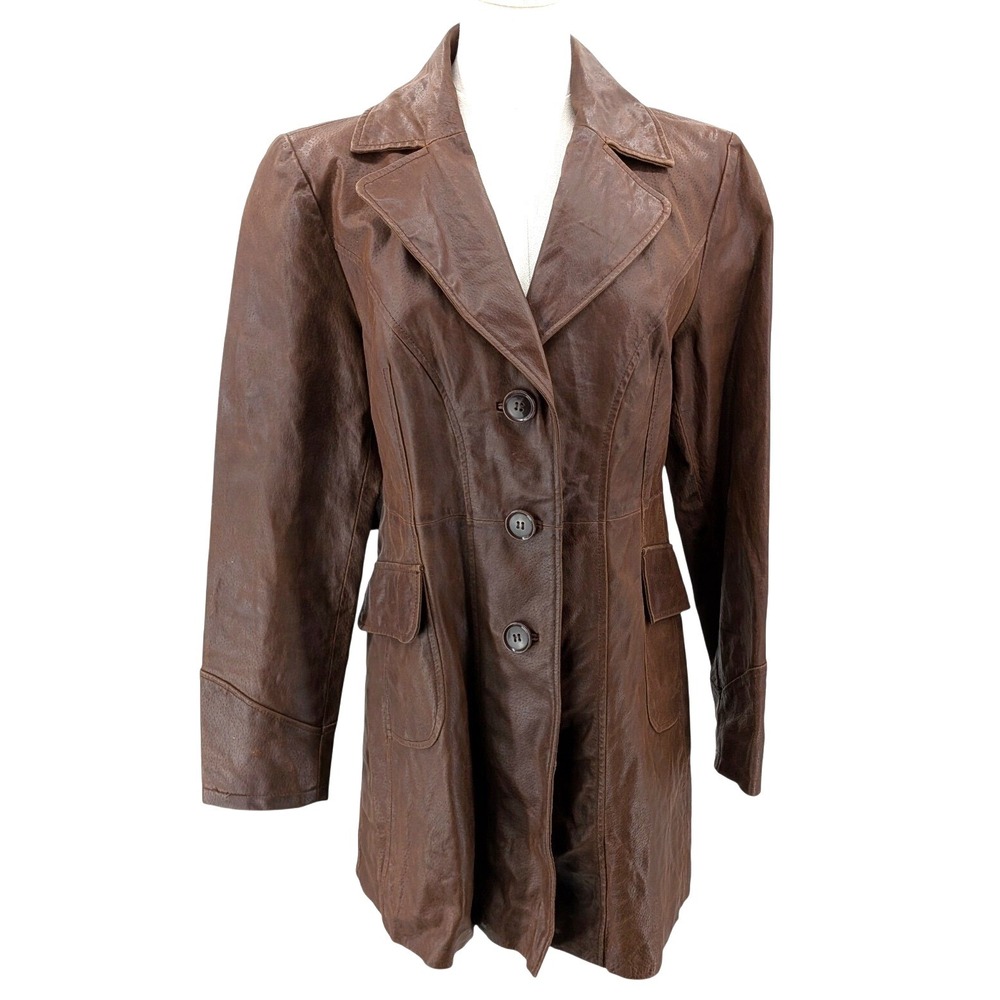 a.n.a Women's Brown Leather Button-Front Jacket